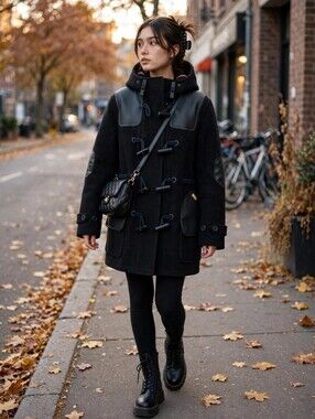 Hunter Original Women's Wool Duffle Coat Black Toggle Hooded — Size S